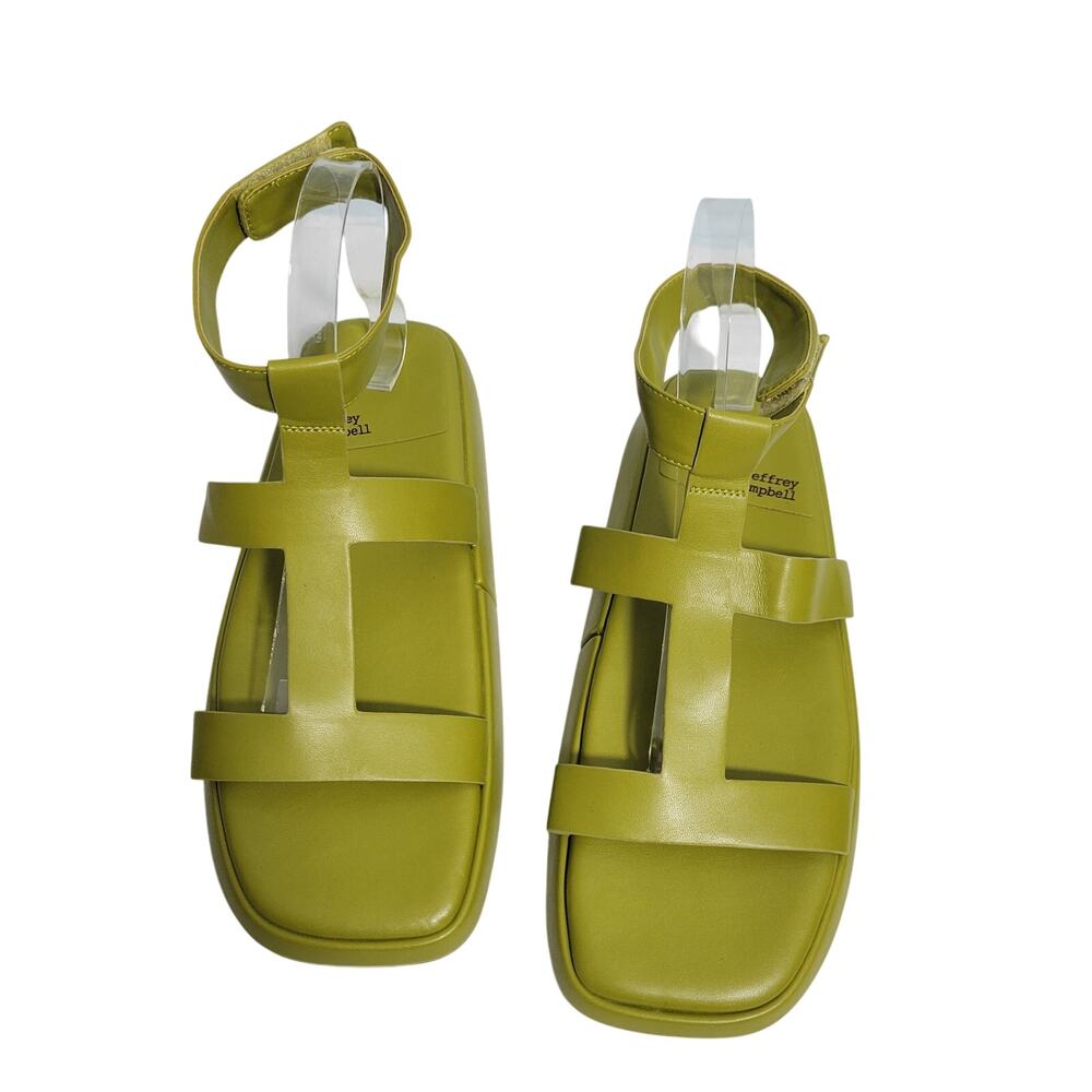 Jeffrey Campbell  Devis Wedge Green Leather Sandals Ankle Strap Size 9 72525-783 - Picture 6 of 6